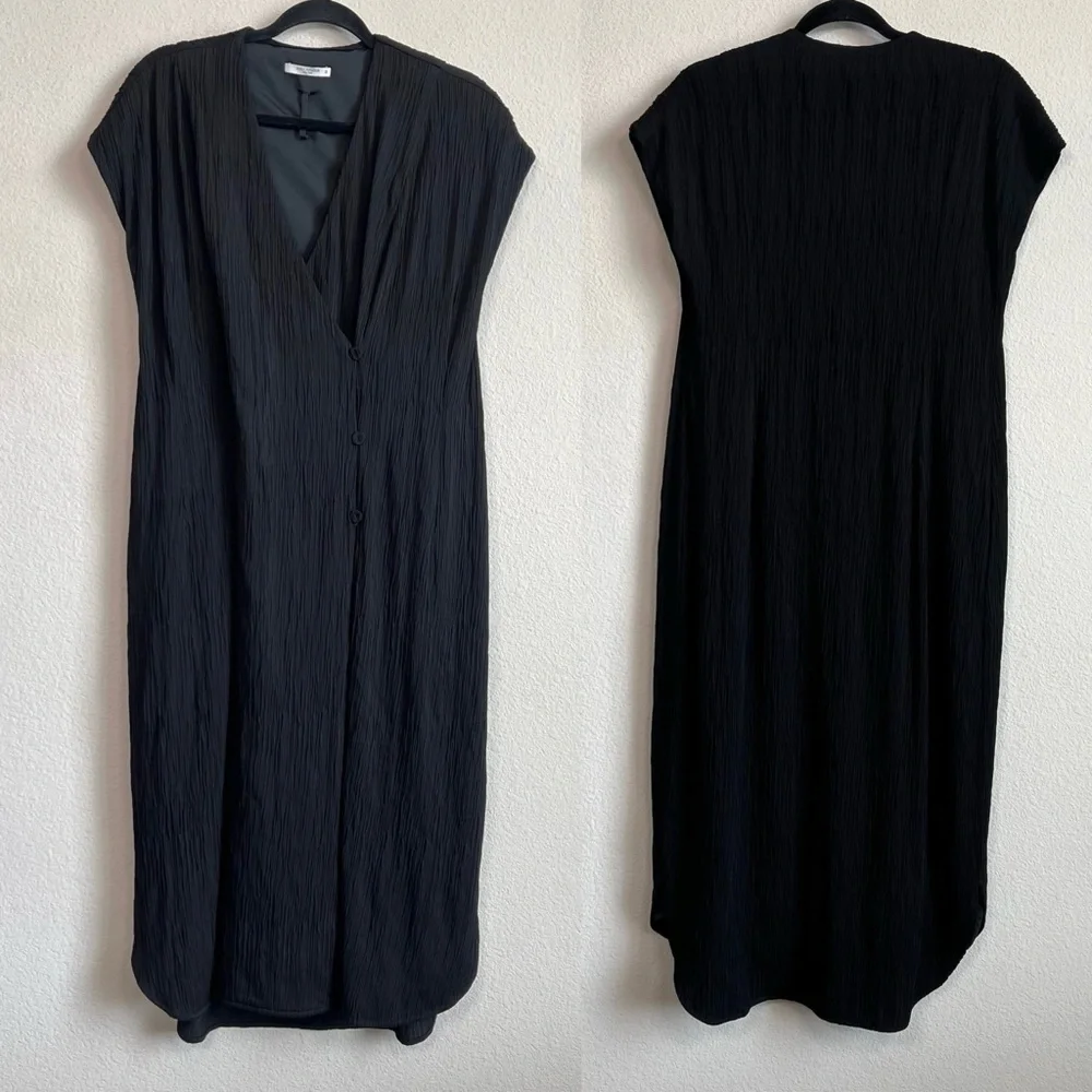 MM Lafleur New York Black Pleated Jersey Wrap Devlin Midi Dress Black Size 10 - Picture 3 of 9